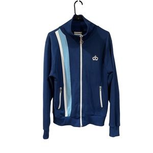 Ace Brand Mens L Retro Track Jacket in Blue w/ Turquoise & White Stripe